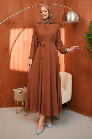 Taba Bel Kuşaklı Taş İşlemeli Abiye