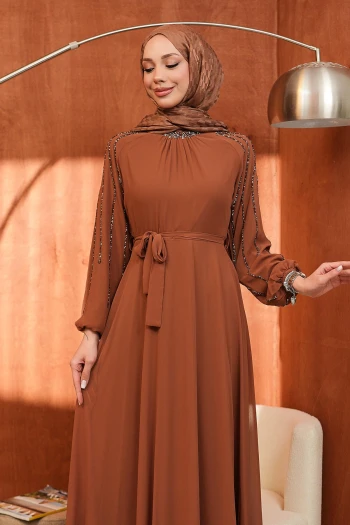 Taba Bel Kuşaklı Taş İşlemeli Abiye