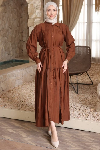 Taba Eteği Katli Düğmeli Elbise