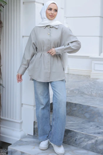 Taş Bel Bağlamalı Düğmeli Tunik