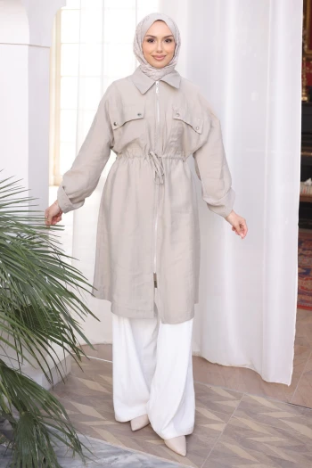 Taş Bel Kuşaklı Çift Cepli Gabria Kap