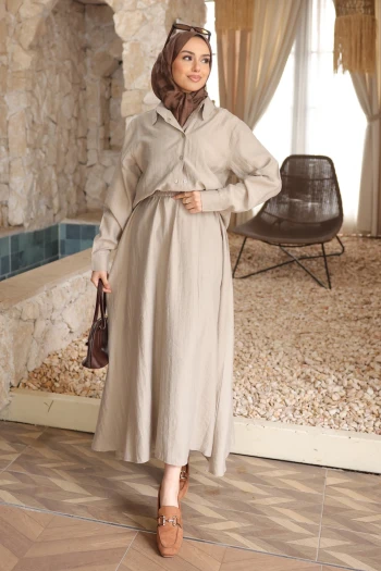 Taş Düğmeli Gömlek Etekli Takım