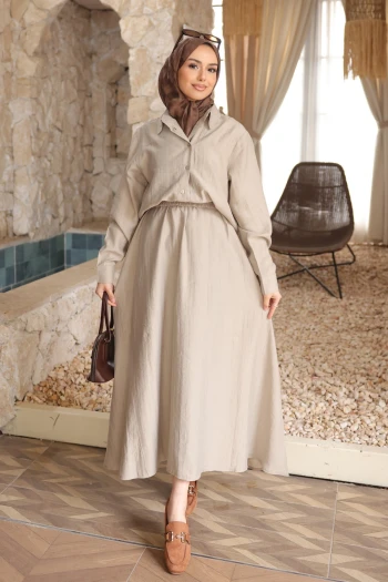 Taş Düğmeli Gömlek Etekli Takım