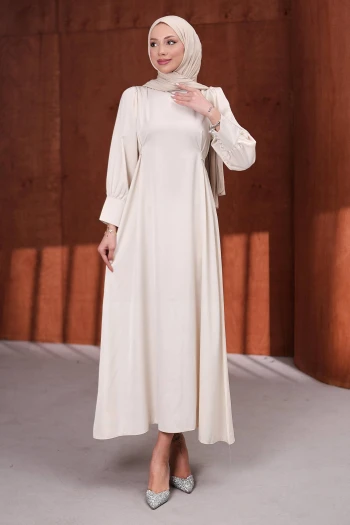 Taş Kol Düğmeli Beli Kuşaklı Saten Abiye