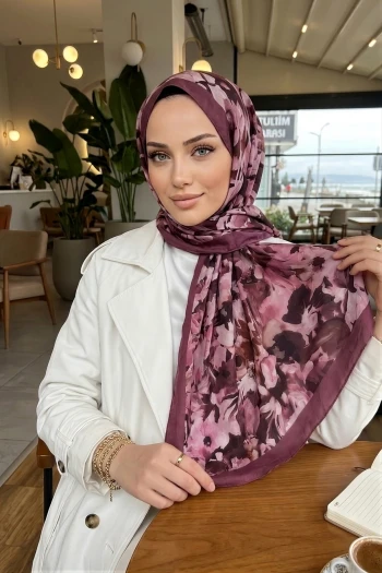 Vişne İpekhan Desenli Kraş Şal