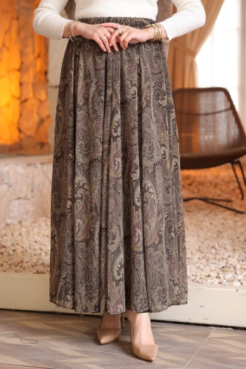 Yeşil Bel Lastikli Astarlı Şifon Etek