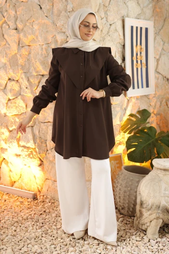 Acı Kahve Ön Detaylı Linda Tunik