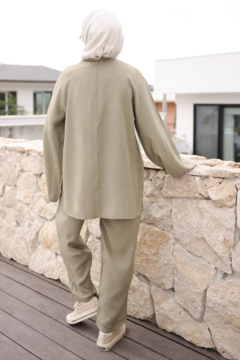 Açık Haki İspanyol Kol Tunik Pantolonlu Takım