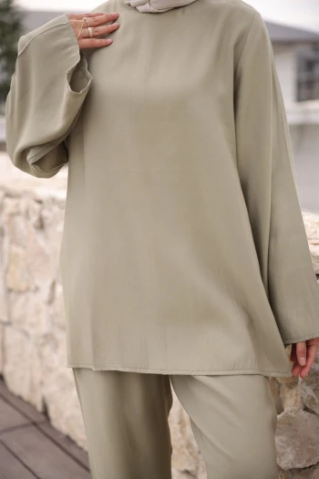 Açık Haki İspanyol Kol Tunik Pantolonlu Takım