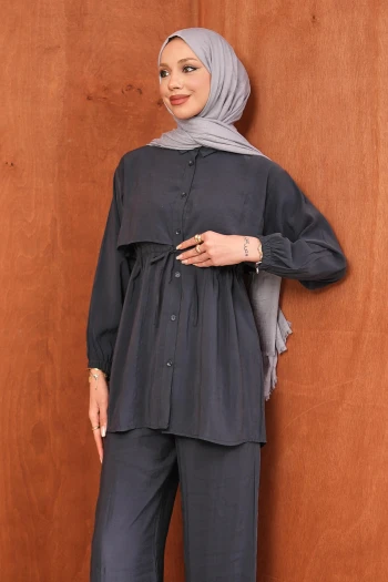 Antrasit Bel Bağlamalı Tunik Pantolonlu Takım