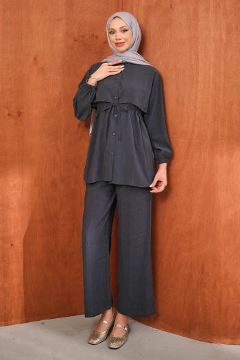 Antrasit Bel Bağlamalı Tunik Pantolonlu Takım