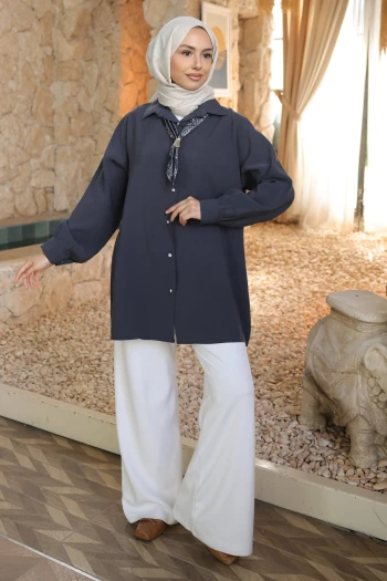 Antrasit Etnik Fularlı Modal Dokuma Gömlek