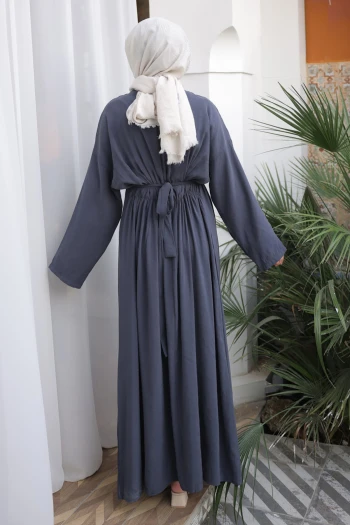 Antrasit Pens Dikişli Bel Lastikli Modal Dokuma Elbise