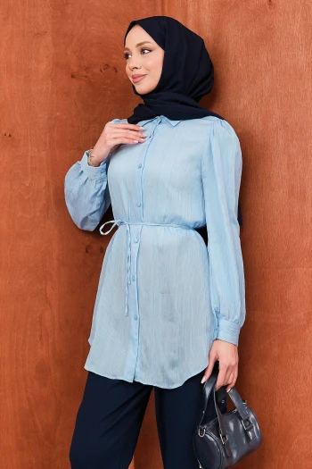 Bebe Mavi Bel Bağlamalı Düğmeli Tunik