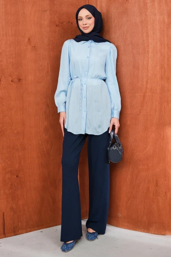 Bebe Mavi Bel Bağlamalı Düğmeli Tunik