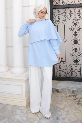 Bebe Mavi Ön Bronş Detaylı Tunik