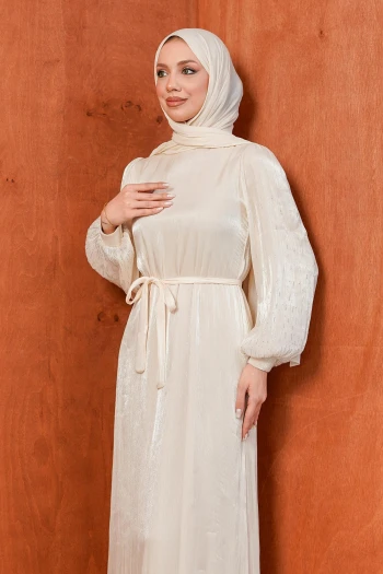 Bej Balon Kol Taşlı Abiye