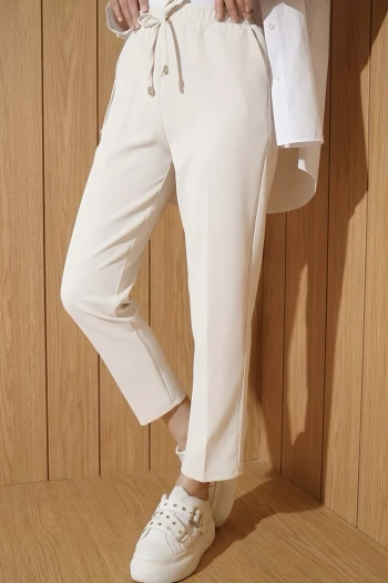 Bej Bel Lastikli Cepli Dabıl Havuç Pantolon