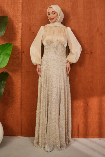 Bej Boncuk İşlemeli Balık Model Abiye