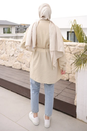 Bej Önü Alerli Düğmeli Tunik