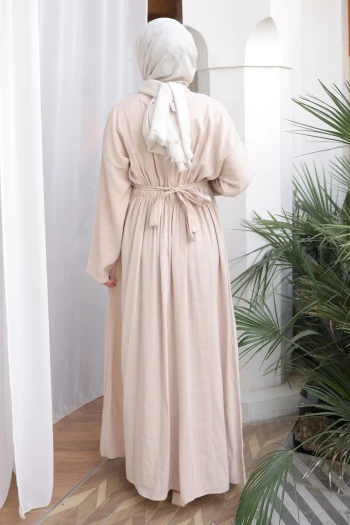 Bej Pens Dikişli Bel Lastikli Modal Dokuma Elbise