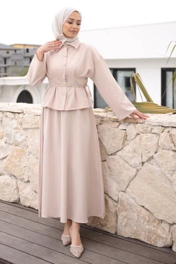 Bej Pens Dikişli Gömlek Etekli Dabıl Takım