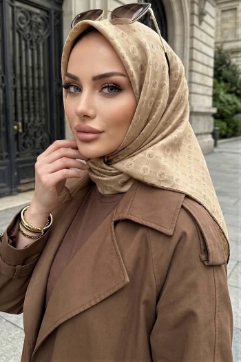 Bej Trend Dijital Twil- Rayon Krisital Eşarp