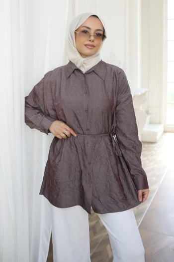 Bordo Bel Kuşaklı Crush Gömlek