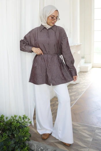 Bordo Bel Kuşaklı Crush Gömlek