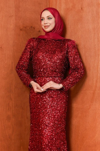 Bordo Bel Kuşaklı Payetli Abiye