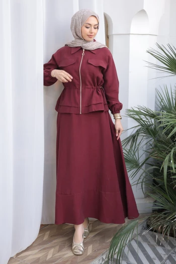 Bordo Ceket Etekli Takım