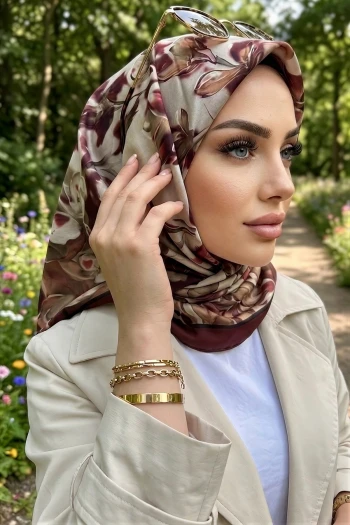 Bordo Çiçek Desenli Soft Eşarp