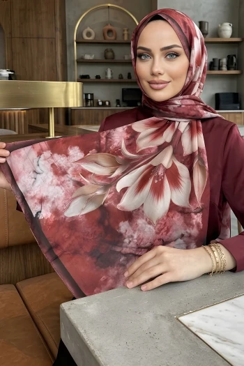 Bordo Desenli Soft Şal