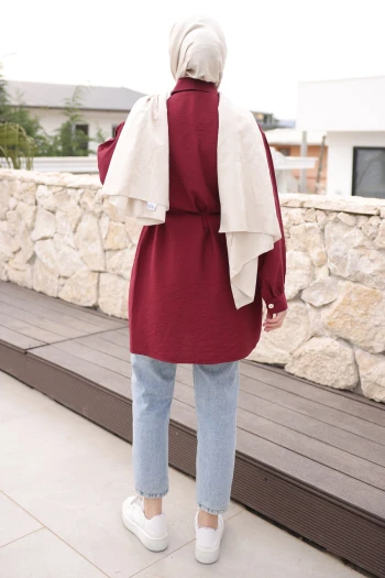 Bordo Önü Alerli Düğmeli Tunik