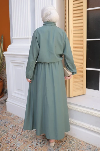 Çağla Yarasa Kol Asimetrik Cepli Ceket Etekli Takım