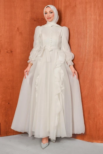 Ekru Balon Kol Abiye