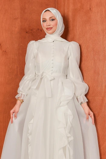 Ekru Balon Kol Abiye