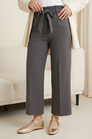 Füme Bel Lastikli Cepli Bol Paça Pantolon