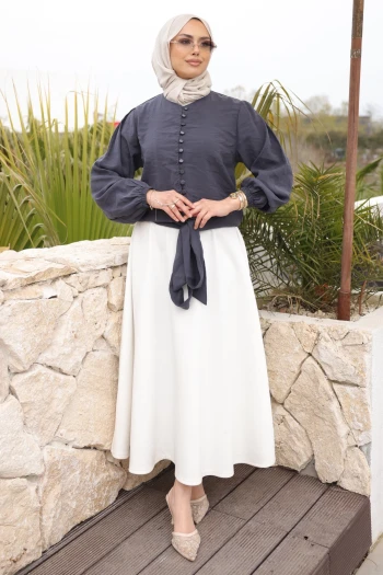 Füme Kol Lastikli Bel Bağlamalı Gömlek