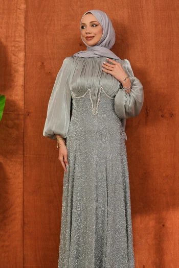 Gri Boncuk İşlemeli Balık Model Abiye