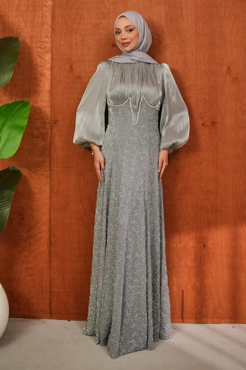 Gri Boncuk İşlemeli Balık Model Abiye
