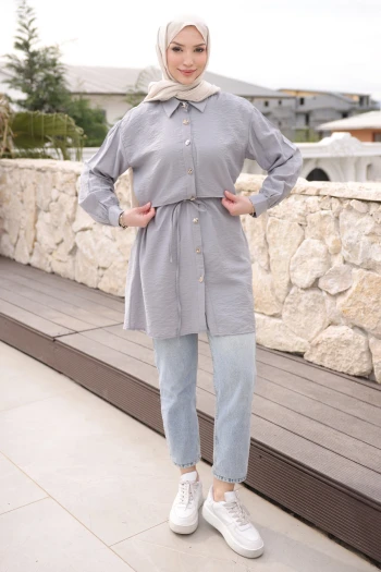 Gri Önü Alerli Düğmeli Tunik