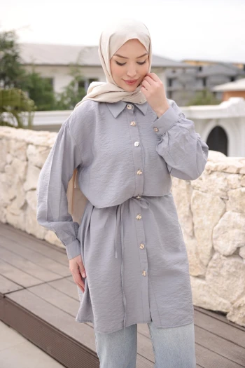 Gri Önü Alerli Düğmeli Tunik