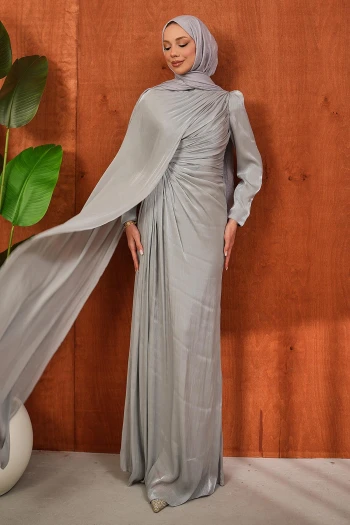 Gri Önü Büzgülü Abiye