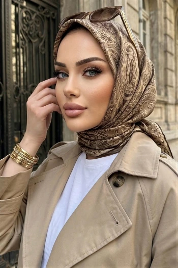 Haki Bej Trend Dijital Twil- Rayon Krisital Eşarp