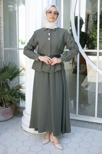 Haki Desenli Modal Gömlek Etekli Takım