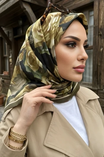 Haki Desenli Soft Eşarp