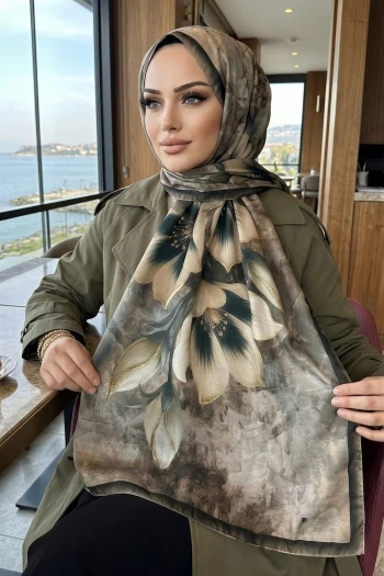Haki Desenli Soft Şal