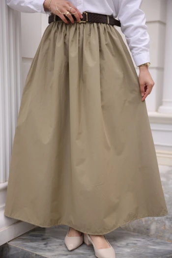 Haki Kemerli Cepli Polin Etek