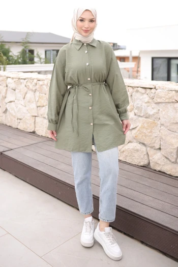 Haki Önü Alerli Düğmeli Tunik